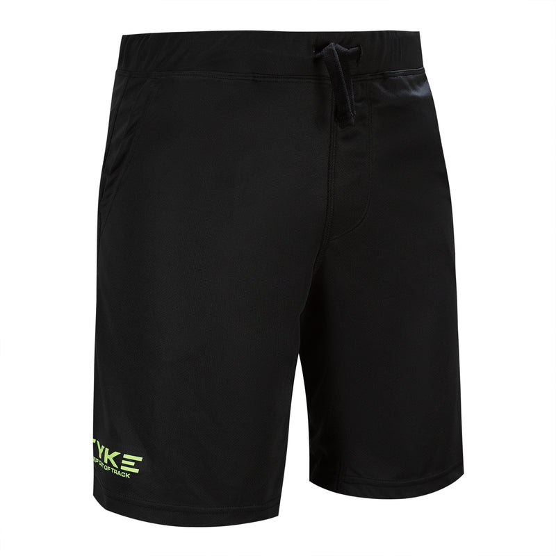 Devant du short unisexe Boost - Black short d'entraînement décontracté avec logo Fyke jaune fluorescent