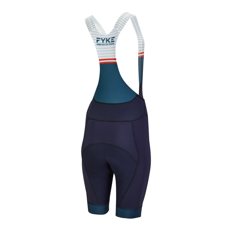 Boost Bib Short Woman - Parte de trás dos calções de ciclismo para mulher em azul-marinho, branco e red